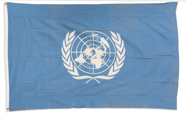 United Nations 6' x 4' Flag, Circa 1946 -- An Early Flag of the Nascent Organization, Slightly Different Than Its Current Design